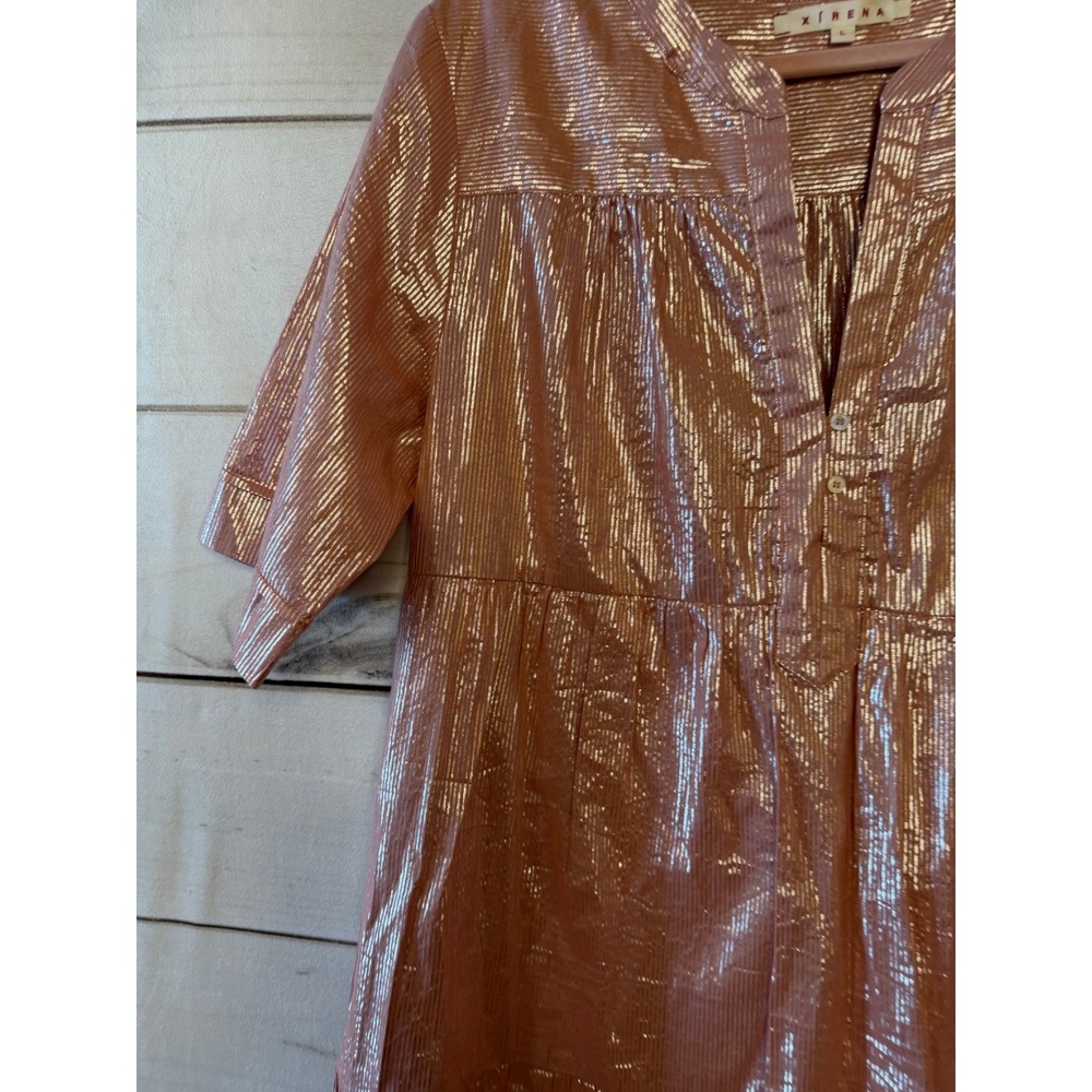 Xirena Rose Gold Metallic Tiered V-Neck Tunic Dress‎ Size L - Picture 7 of 7